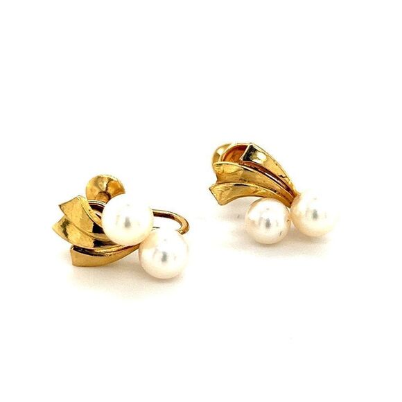 Mikimoto Estate Akoya Pearl Earrings 14k Gold 5.70 mm 4.5 Grams M252 - Picture 1 of 10